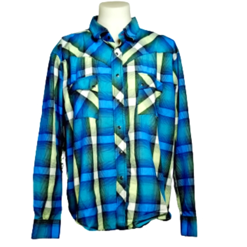 Wrangler Western Blue Plaid Snap Down Shirt Sz XXL
